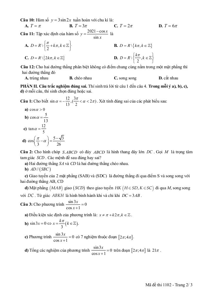 đề giữa kì 1 toán 11 năm 2025 – 2026 trường thpt lê hồng phong 1 – đắk lắk 4