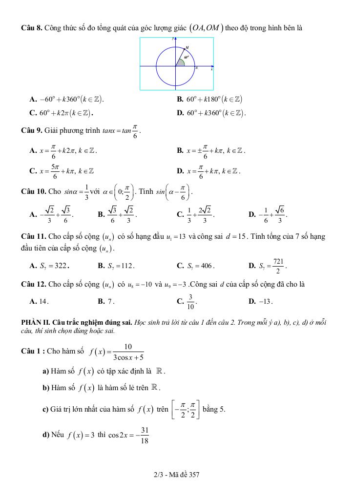 đề giữa kì 1 toán 11 năm 2025 – 2026 trường thpt trà ôn – vĩnh long 1