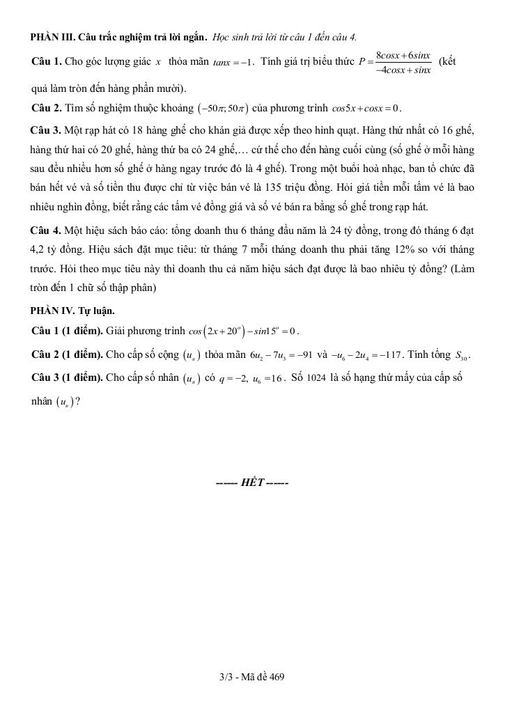 đề giữa kì 1 toán 11 năm 2025 – 2026 trường thpt trà ôn – vĩnh long 5