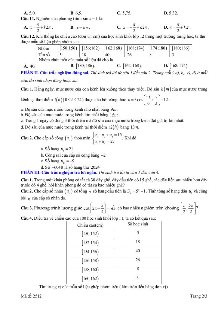 đề giữa kì 1 toán 11 năm 2025 – 2026 trường thpt tử đà – phú thọ 4