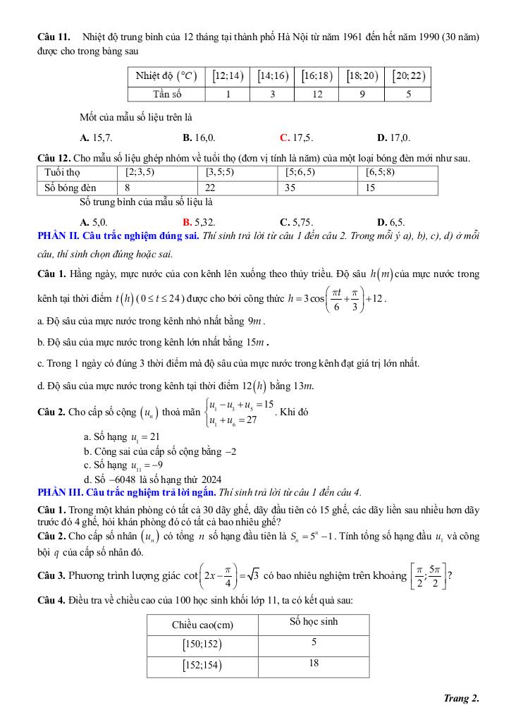 đề giữa kì 1 toán 11 năm 2025 – 2026 trường thpt tử đà – phú thọ 7