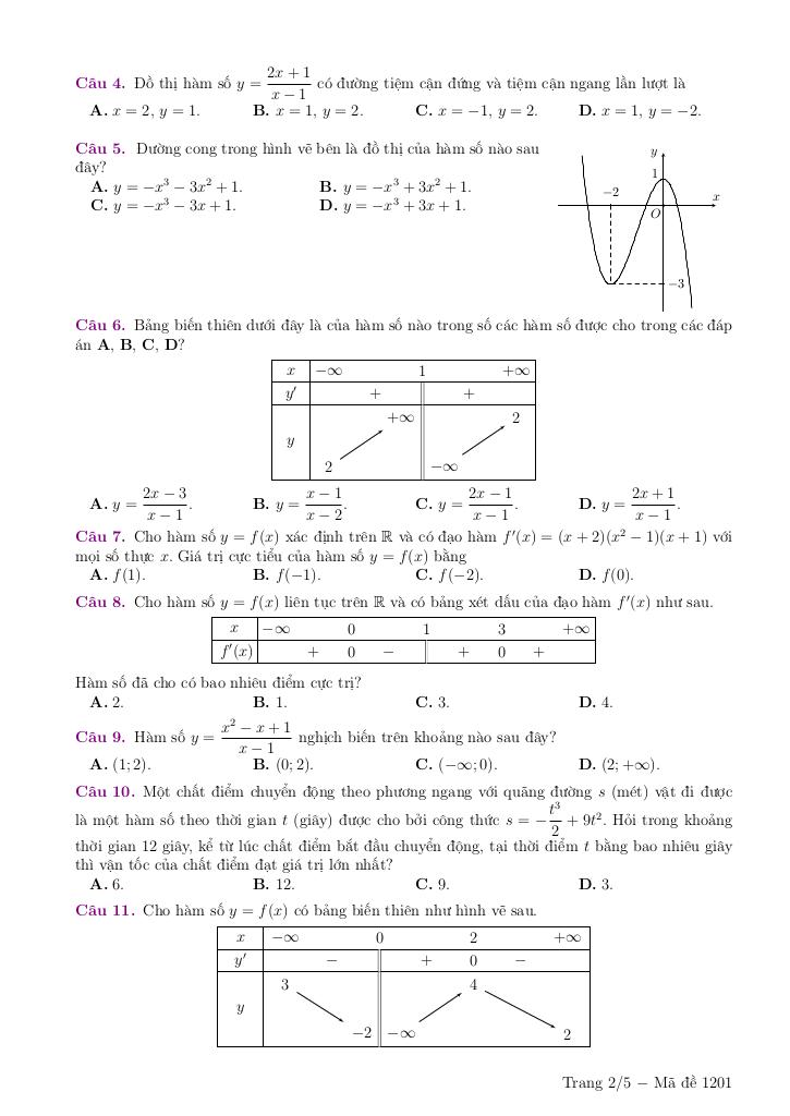 đề giữa kì 1 toán 12 năm 2025 – 2026 trường nguyễn bỉnh khiêm – hà nội 1