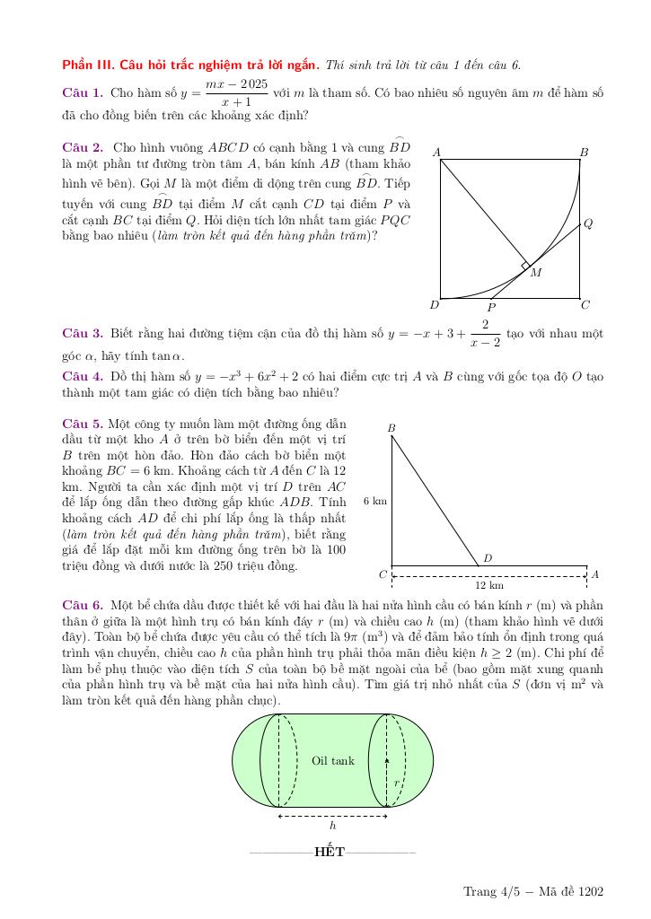 đề giữa kì 1 toán 12 năm 2025 – 2026 trường nguyễn bỉnh khiêm – hà nội 8