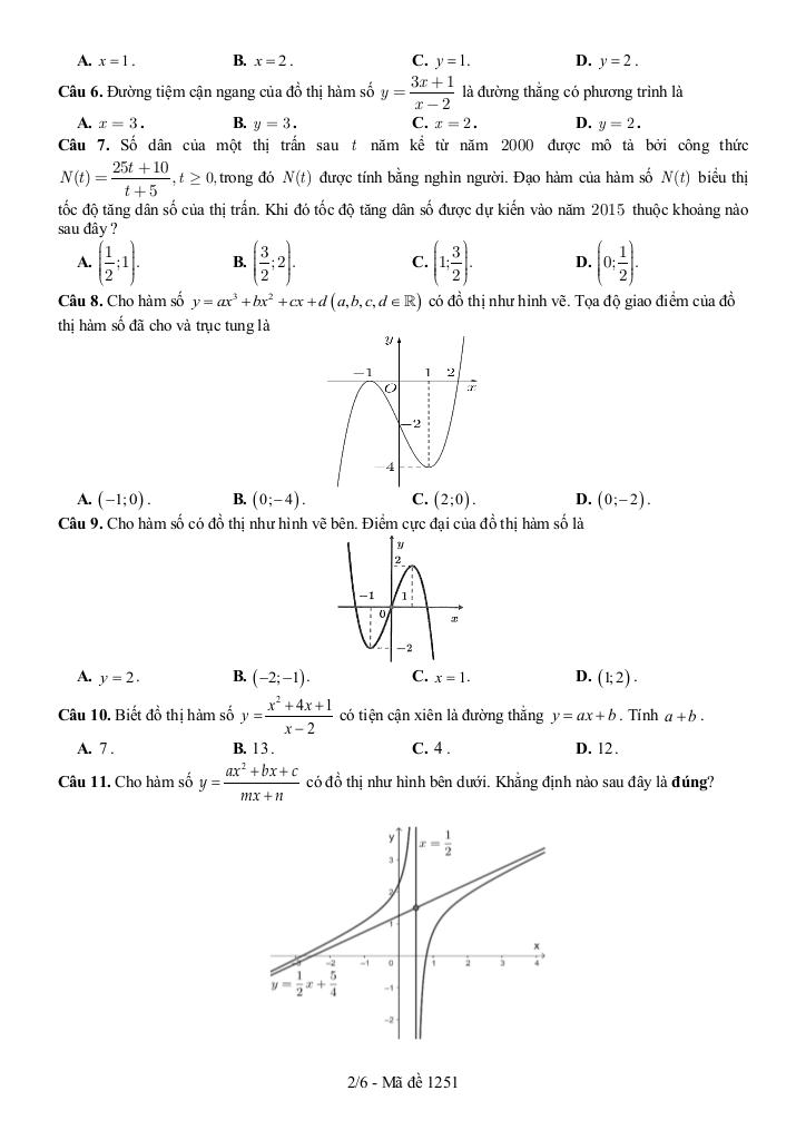 đề giữa kì 1 toán 12 năm 2025 – 2026 trường thpt chuyên vị thanh – cần thơ 1