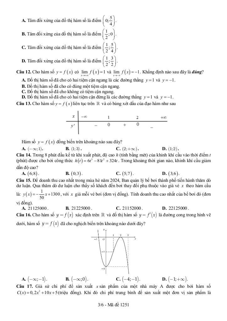 đề giữa kì 1 toán 12 năm 2025 – 2026 trường thpt chuyên vị thanh – cần thơ 2