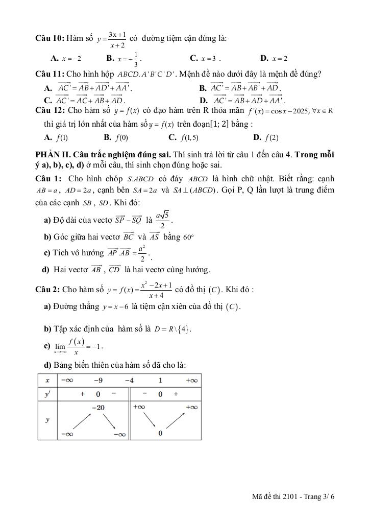 đề giữa kì 1 toán 12 năm 2025 – 2026 trường thpt lê hồng phong 1 – đắk lắk 2