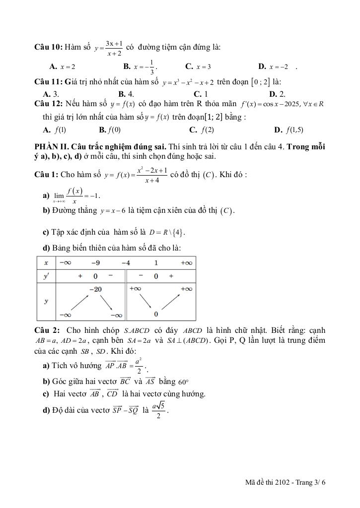 đề giữa kì 1 toán 12 năm 2025 – 2026 trường thpt lê hồng phong 1 – đắk lắk 8