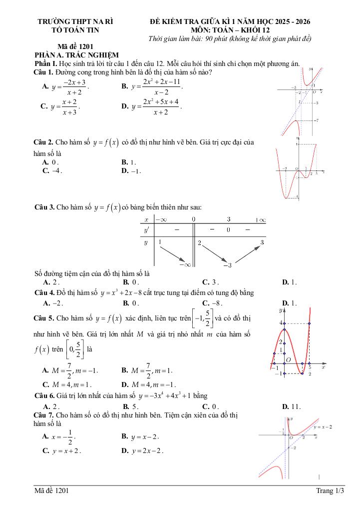 đề giữa kì 1 toán 12 năm 2025 – 2026 trường thpt na rì – thái nguyên 0