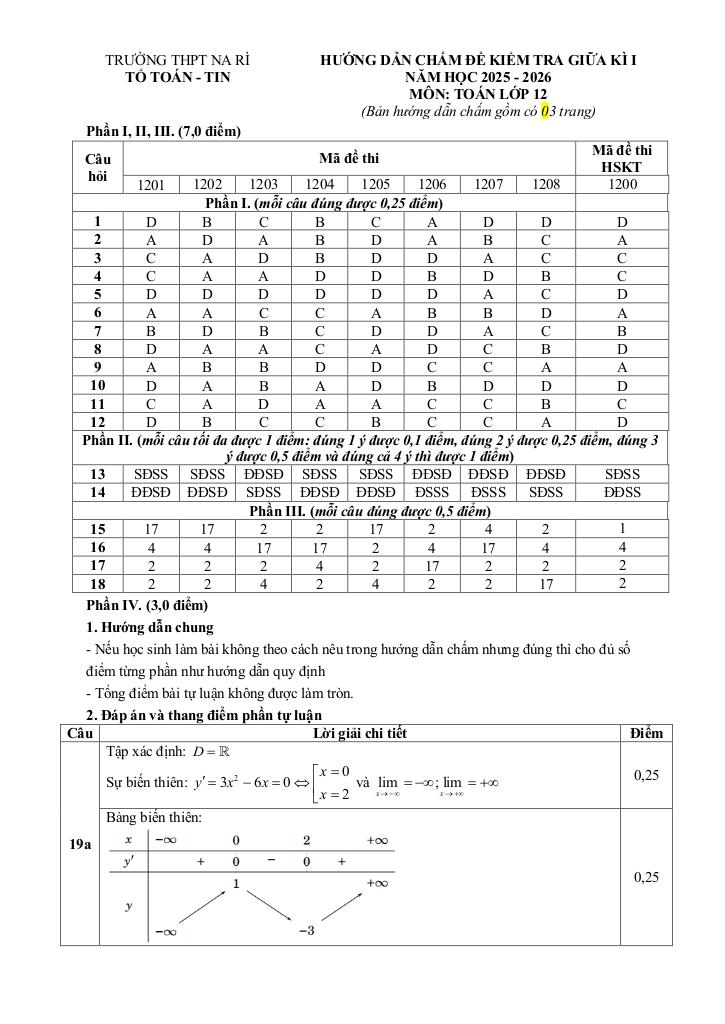 đề giữa kì 1 toán 12 năm 2025 – 2026 trường thpt na rì – thái nguyên 3