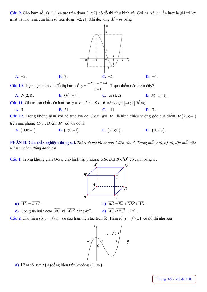 đề giữa kì 1 toán 12 năm 2025 – 2026 trường thpt phú bình – thái nguyên 2