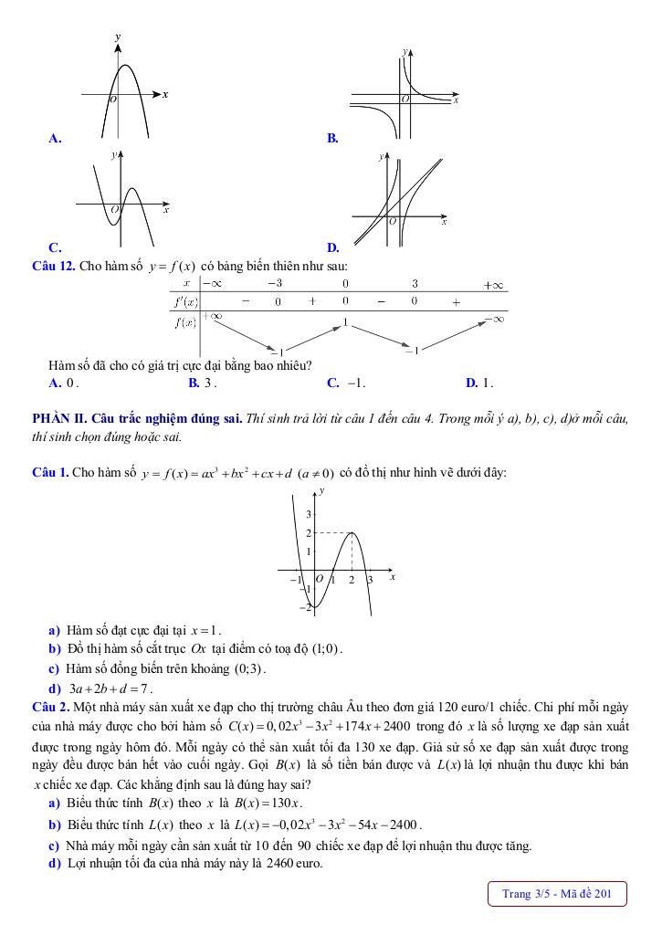 đề giữa kì 1 toán 12 năm 2025 – 2026 trường thpt phú bình – thái nguyên 7