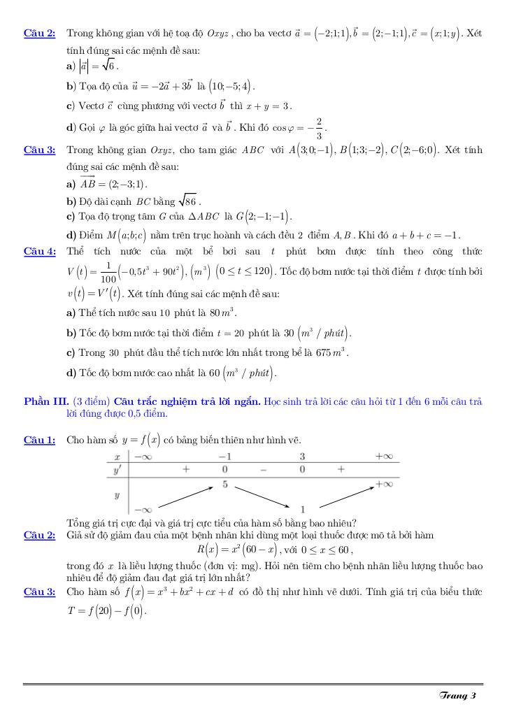 đề giữa kì 1 toán 12 năm 2025 – 2026 trường trần cao vân – tp hcm 2