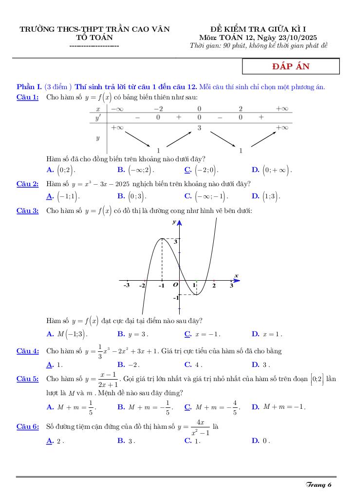 đề giữa kì 1 toán 12 năm 2025 – 2026 trường trần cao vân – tp hcm 5