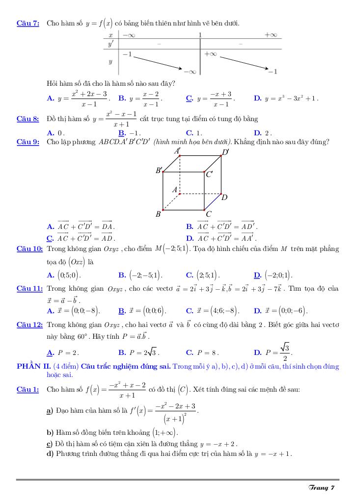 đề giữa kì 1 toán 12 năm 2025 – 2026 trường trần cao vân – tp hcm 6