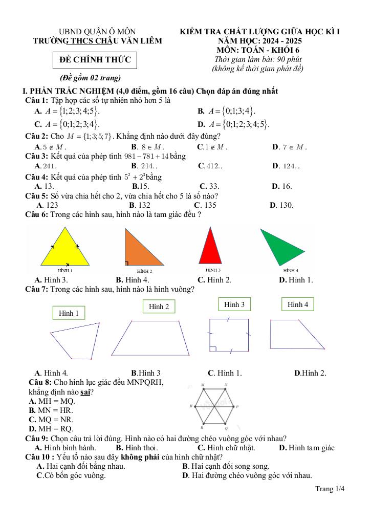 đề giữa kì 1 toán 6 năm 2024 – 2025 trường thcs châu văn liêm – cần thơ 0
