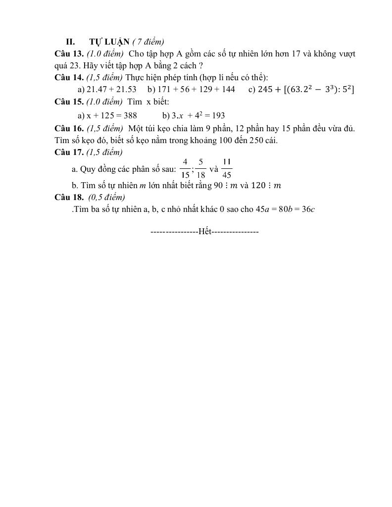 đề giữa kì 1 toán 6 năm 2024 – 2025 trường thcs nguyễn công trứ – đà nẵng 4