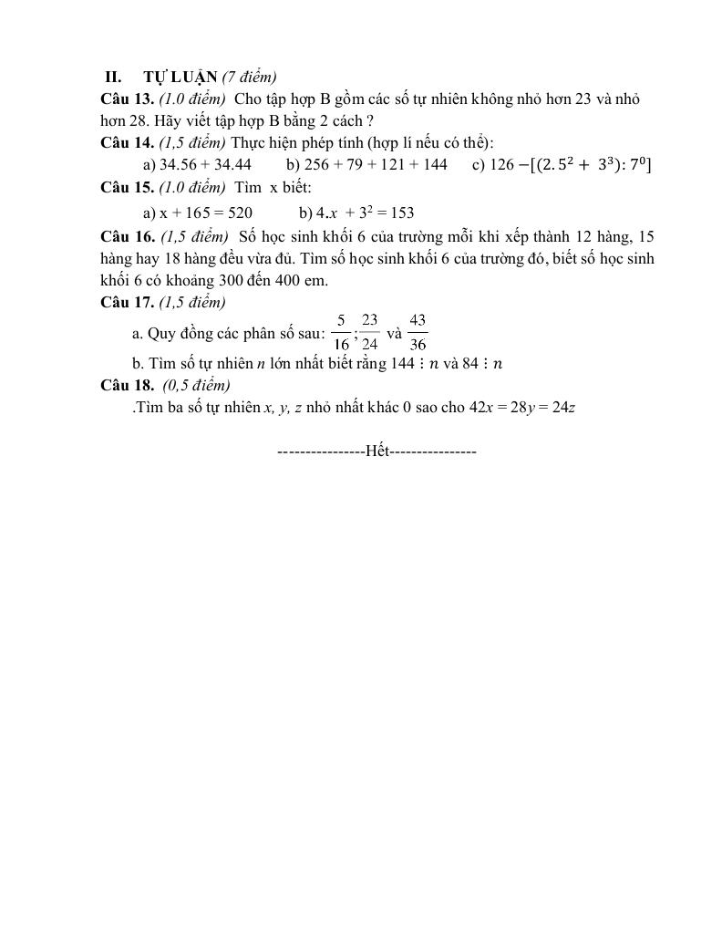 đề giữa kì 1 toán 6 năm 2024 – 2025 trường thcs nguyễn công trứ – đà nẵng 6