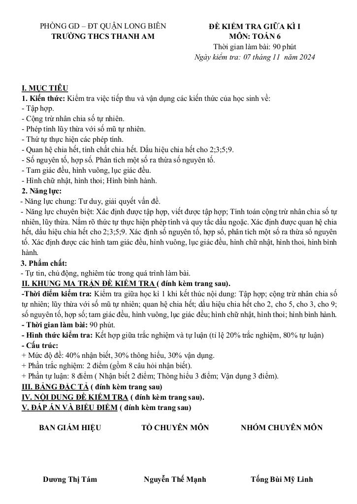 đề giữa kì 1 toán 6 năm 2024 – 2025 trường thcs thanh am – hà nội 0