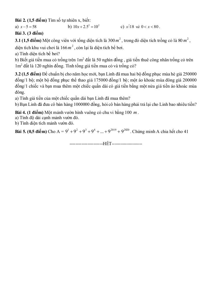 đề giữa kì 1 toán 6 năm 2024 – 2025 trường thcs thanh am – hà nội 5