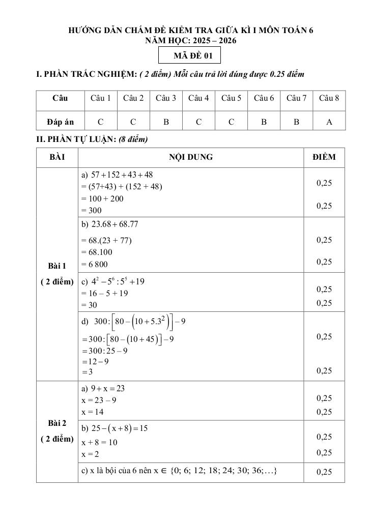 đề giữa kì 1 toán 6 năm 2025 – 2026 trường thcs ngô gia tự – hà nội 2