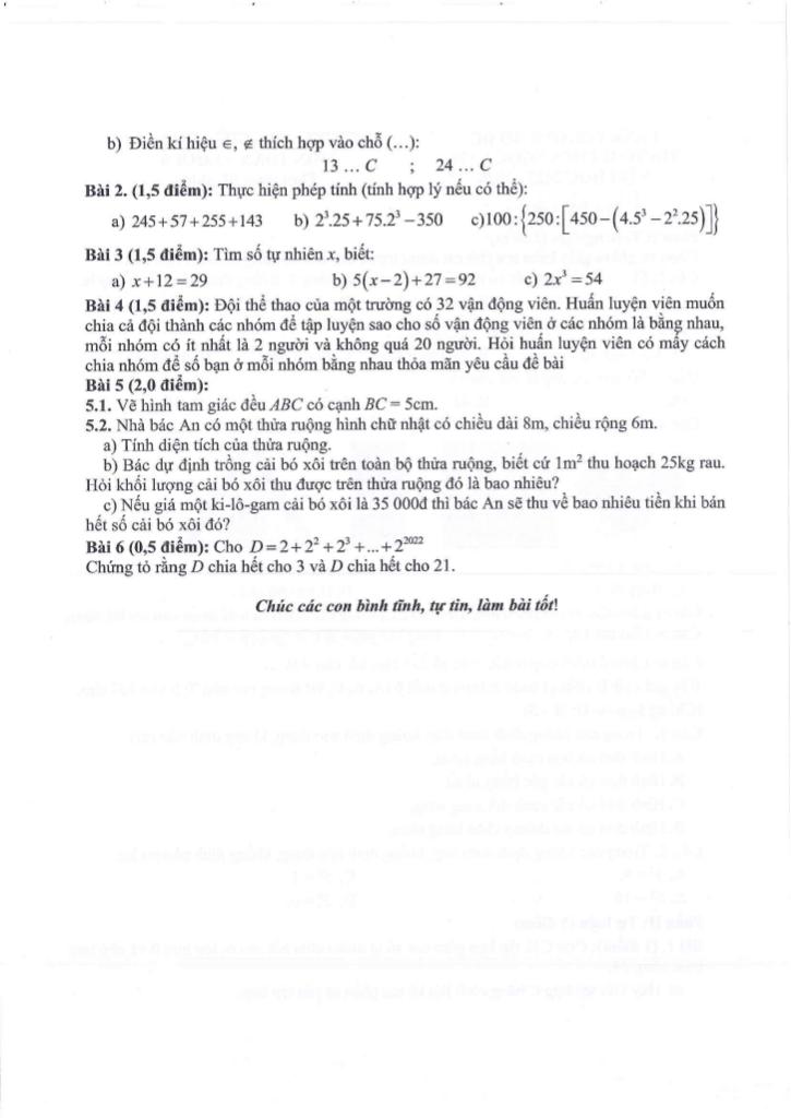 đề giữa kì 1 toán 6 năm 2025 – 2026 trường thcs ngọc lâm – hà nội 1