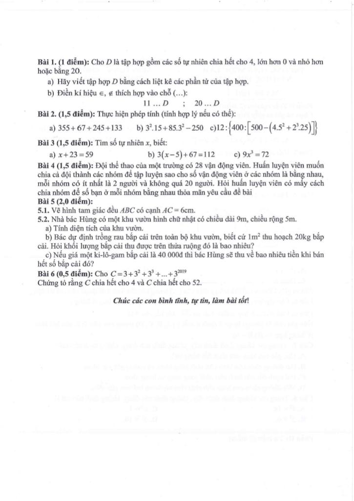 đề giữa kì 1 toán 6 năm 2025 – 2026 trường thcs ngọc lâm – hà nội 3