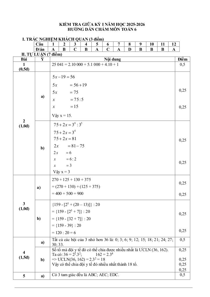 đề giữa kì 1 toán 6 năm 2025 – 2026 trường thcs trần quý cáp – đà nẵng 2