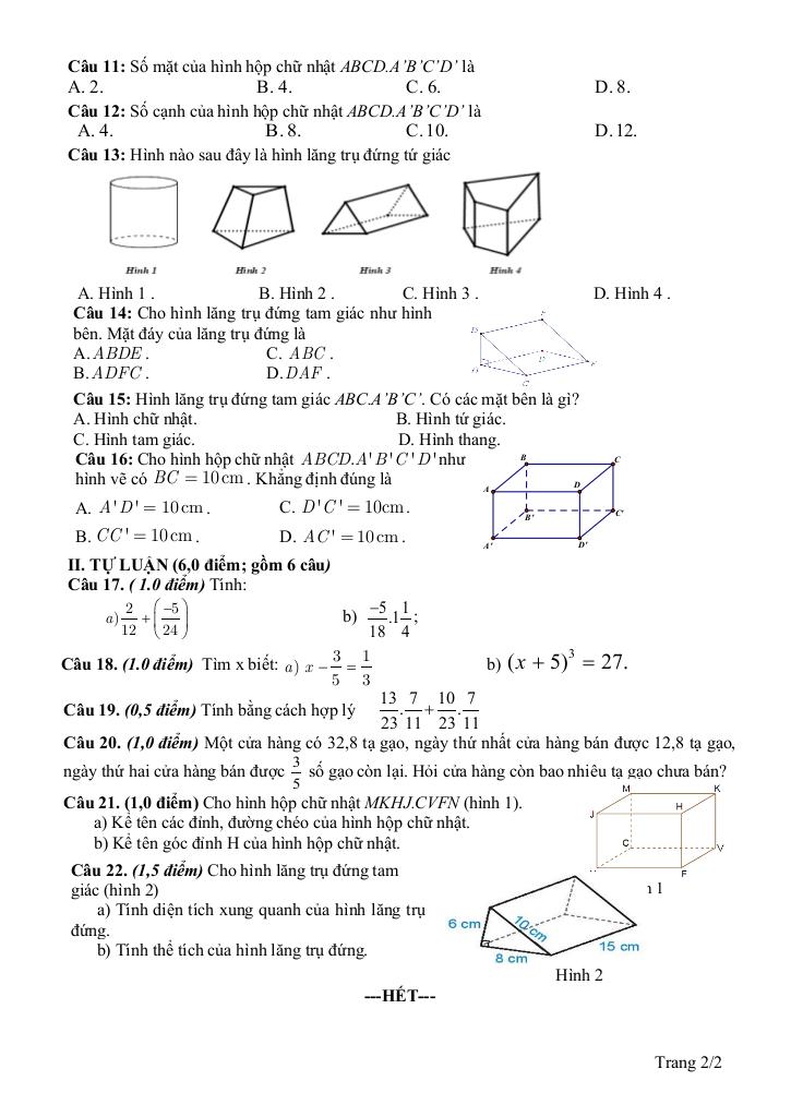 đề giữa kì 1 toán 7 năm 2024 – 2025 trường thcs châu văn liêm – cần thơ 1