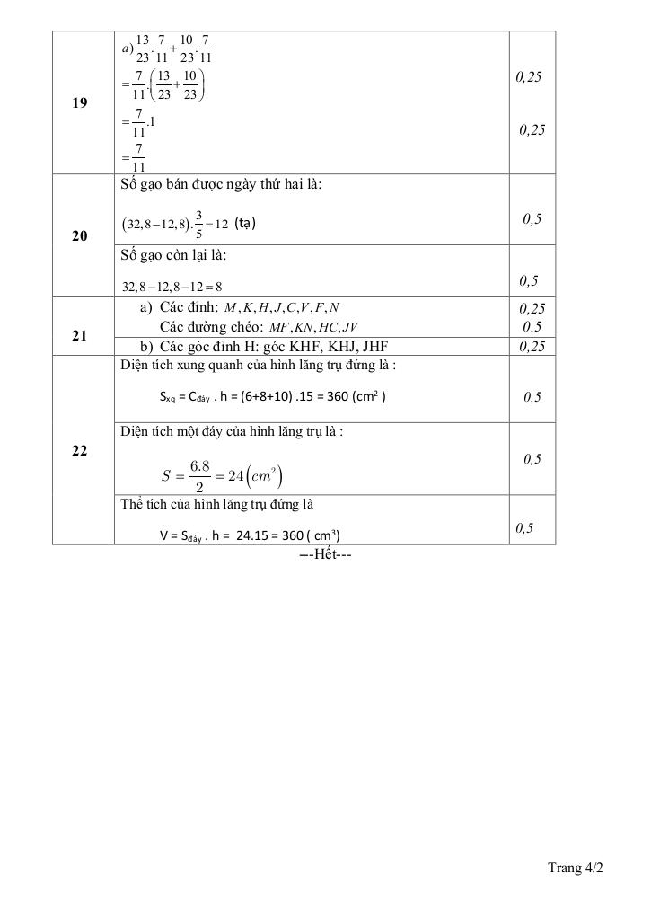 đề giữa kì 1 toán 7 năm 2024 – 2025 trường thcs châu văn liêm – cần thơ 3