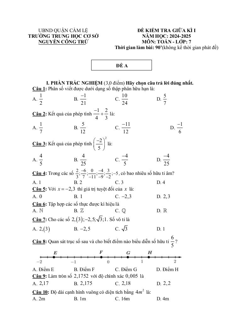 đề giữa kì 1 toán 7 năm 2024 – 2025 trường thcs nguyễn công trứ – đà nẵng 5