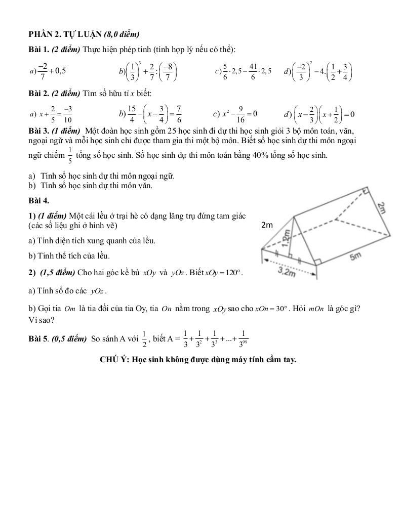 đề giữa kì 1 toán 7 năm 2024 – 2025 trường thcs thanh am – hà nội 5