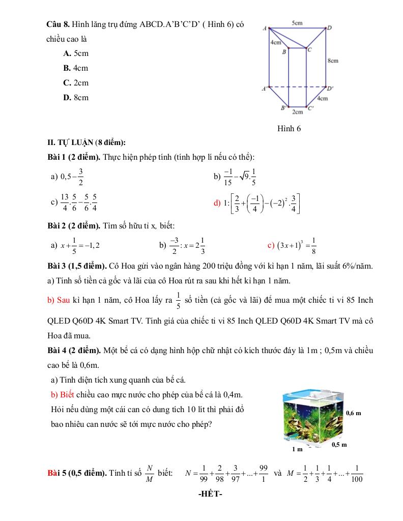 đề giữa kì 1 toán 7 năm 2025 – 2026 trường thcs ngô gia tự – hà nội 1