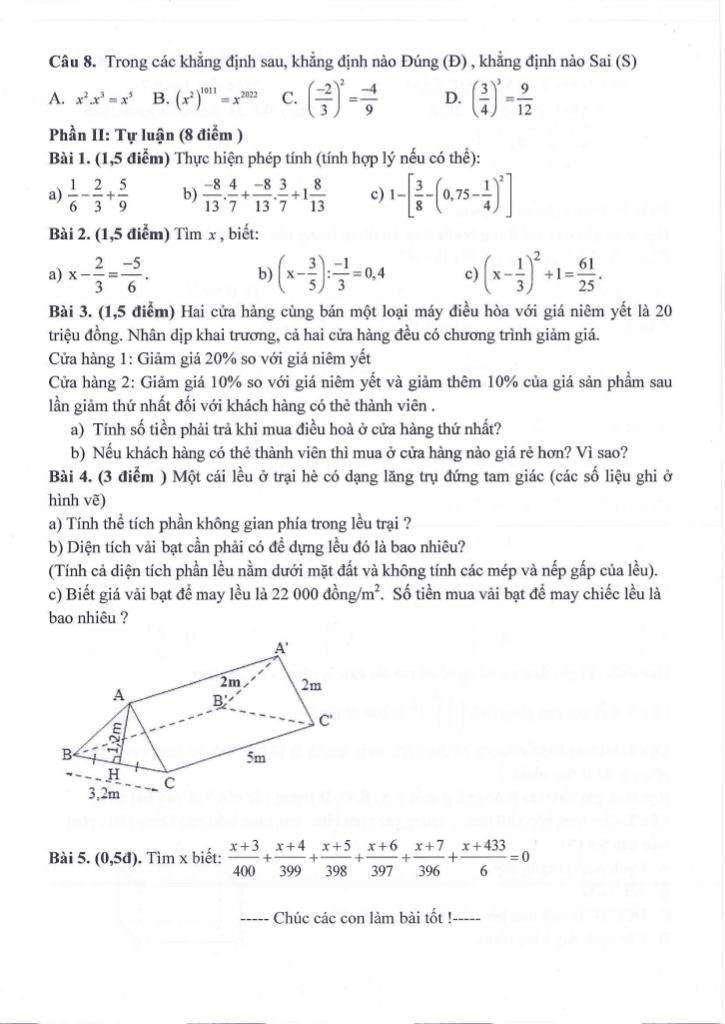 đề giữa kì 1 toán 7 năm 2025 – 2026 trường thcs ngọc lâm – hà nội 1