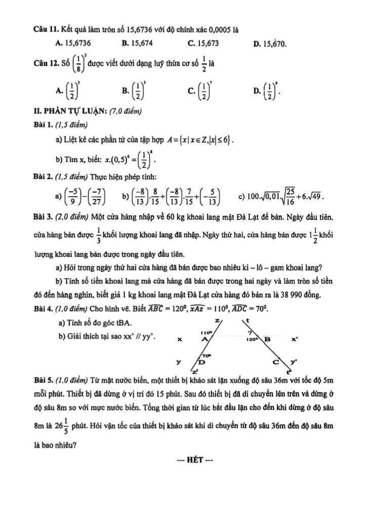 đề giữa kì 1 toán 7 năm 2025 – 2026 trường thcs trưng vương – đà nẵng 1