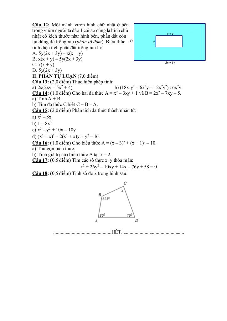đề giữa kì 1 toán 8 năm 2024 – 2025 trường thcs nguyễn công trứ – đà nẵng 1