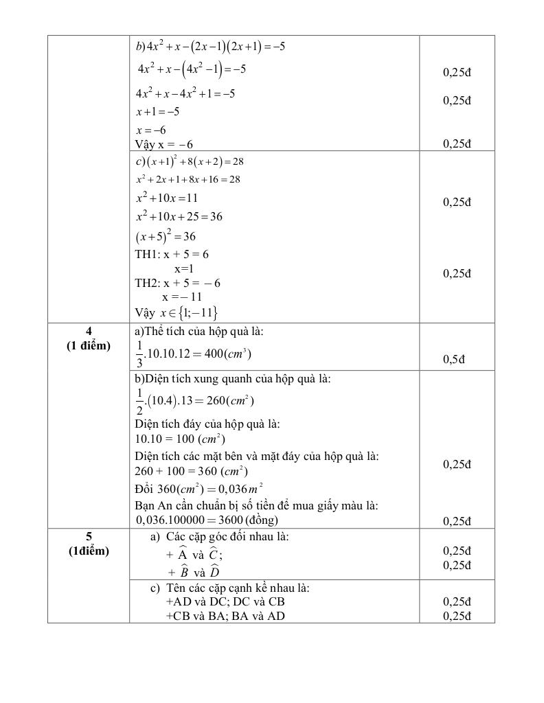 đề giữa kì 1 toán 8 năm 2024 – 2025 trường thcs thạch bàn – hà nội 3