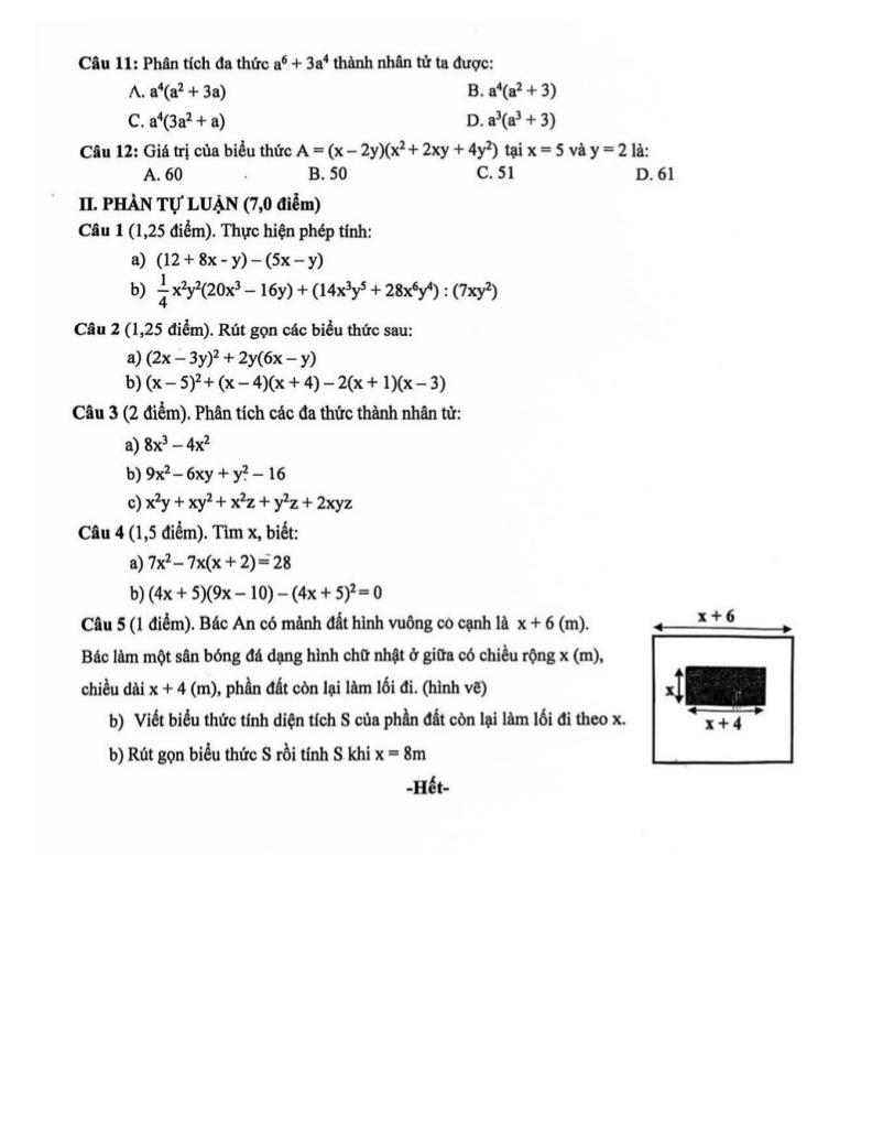 đề giữa kì 1 toán 8 năm 2025 – 2026 trường thcs huỳnh thúc kháng – đà nẵng 1