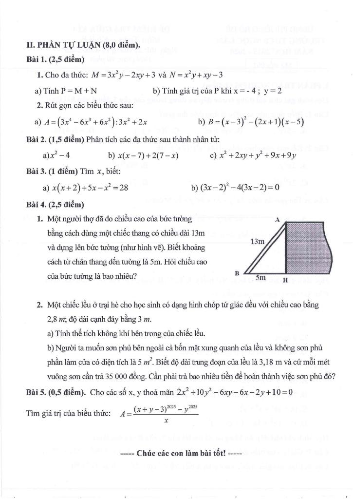 đề giữa kì 1 toán 8 năm 2025 – 2026 trường thcs ngọc lâm – hà nội 1