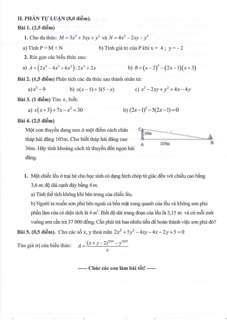 đề giữa kì 1 toán 8 năm 2025 – 2026 trường thcs ngọc lâm – hà nội 3