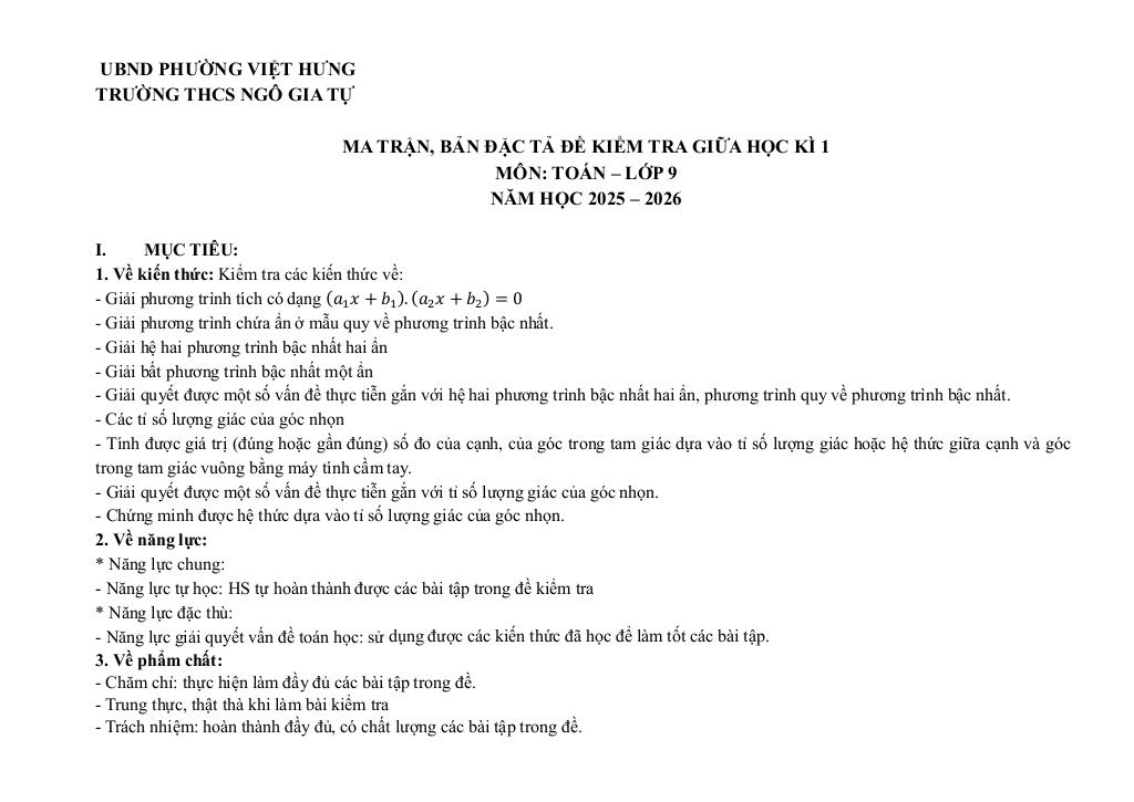 đề giữa kì 1 toán 9 năm 2025 – 2026 trường thcs ngô gia tự – hà nội 0