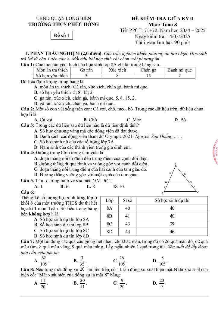 đề giữa kì 2 toán 8 năm 2024 – 2025 trường thcs phúc đồng – hà nội 0