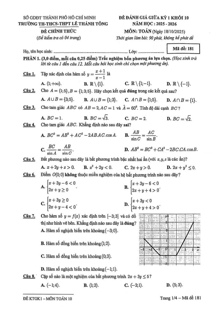 đề giữa kỳ 1 toán 10 năm 2025 – 2026 trường lê thánh tông – tp hcm 0