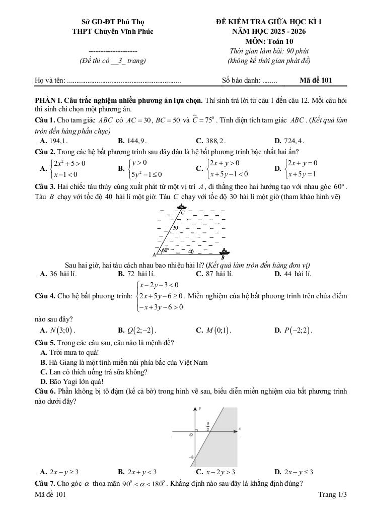 đề giữa kỳ 1 toán 10 năm 2025 – 2026 trường thpt chuyên vĩnh phúc – phú thọ 0