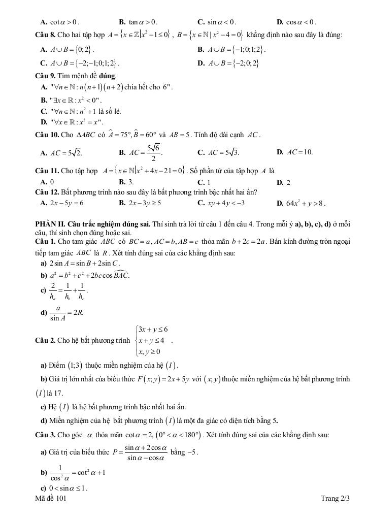 đề giữa kỳ 1 toán 10 năm 2025 – 2026 trường thpt chuyên vĩnh phúc – phú thọ 1