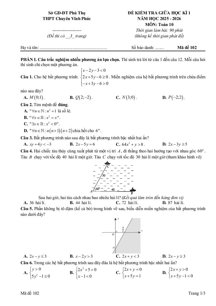 đề giữa kỳ 1 toán 10 năm 2025 – 2026 trường thpt chuyên vĩnh phúc – phú thọ 3