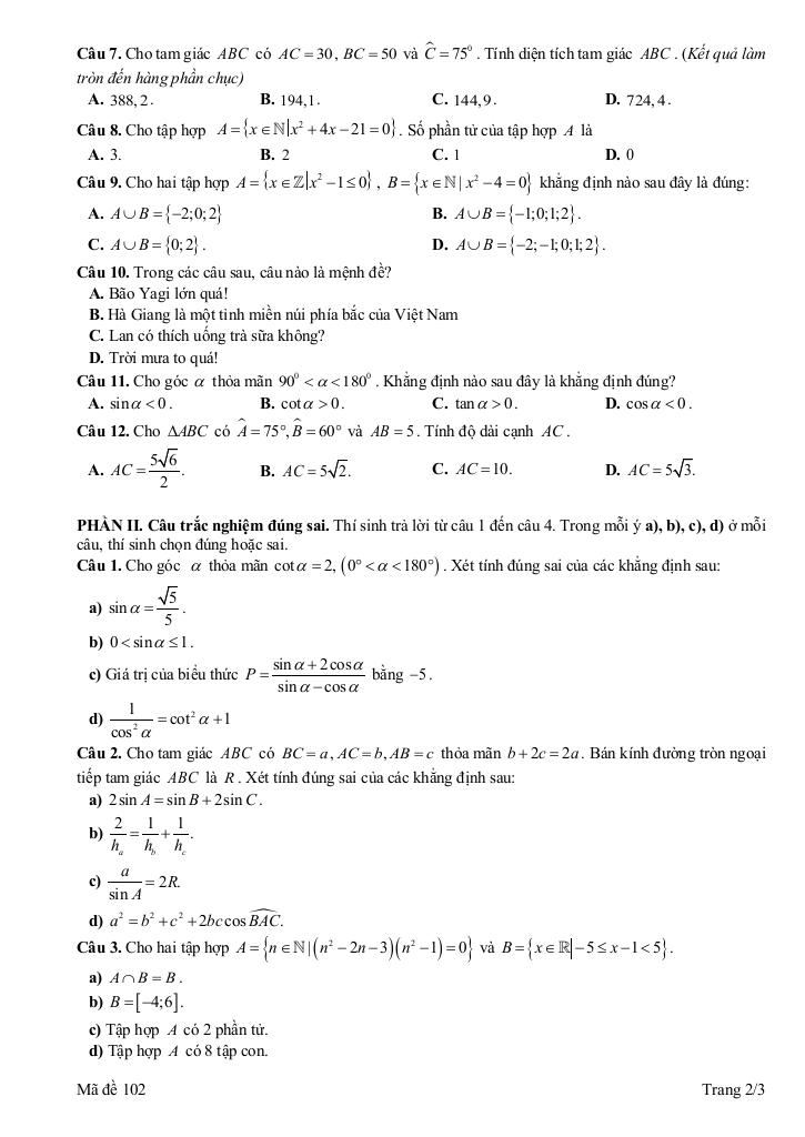 đề giữa kỳ 1 toán 10 năm 2025 – 2026 trường thpt chuyên vĩnh phúc – phú thọ 4