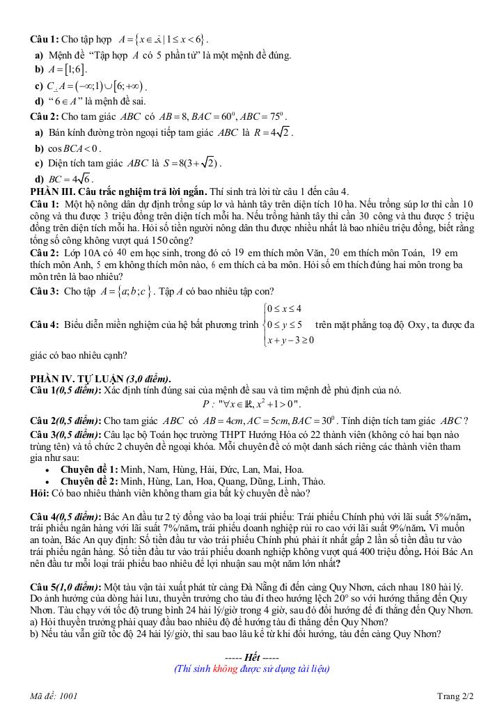 đề giữa kỳ 1 toán 10 năm 2025 – 2026 trường thpt hướng hóa – quảng trị 1