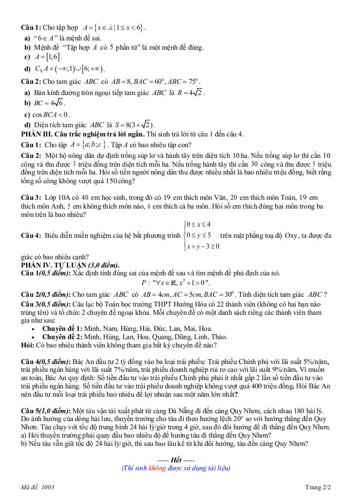 đề giữa kỳ 1 toán 10 năm 2025 – 2026 trường thpt hướng hóa – quảng trị 3