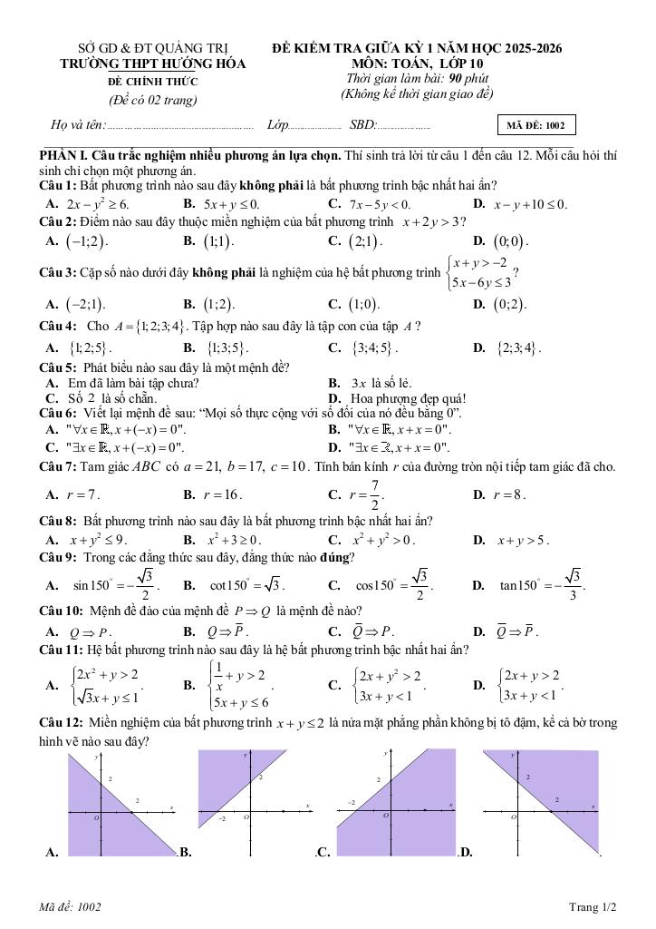 đề giữa kỳ 1 toán 10 năm 2025 – 2026 trường thpt hướng hóa – quảng trị 8