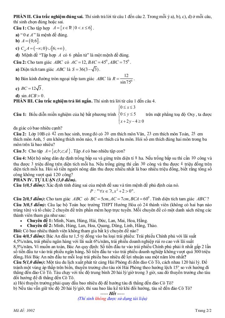 đề giữa kỳ 1 toán 10 năm 2025 – 2026 trường thpt hướng hóa – quảng trị 9